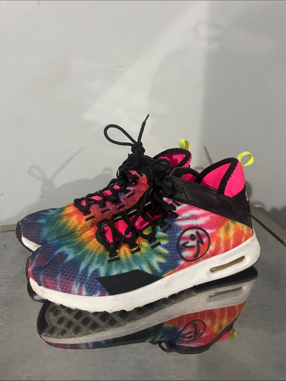 Zumba Fitness Tie-Dye Sneakers with Neon Pink & Yellow Accents